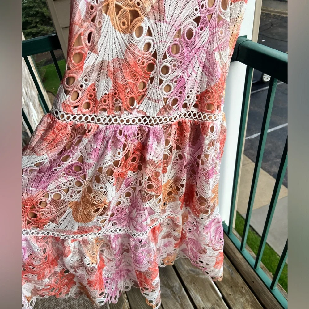 🆕 Dalia MacPhee Eyelet Embroidered Midi Dress Floral Ruffle Wedding Size Small - Picture 10 of 17